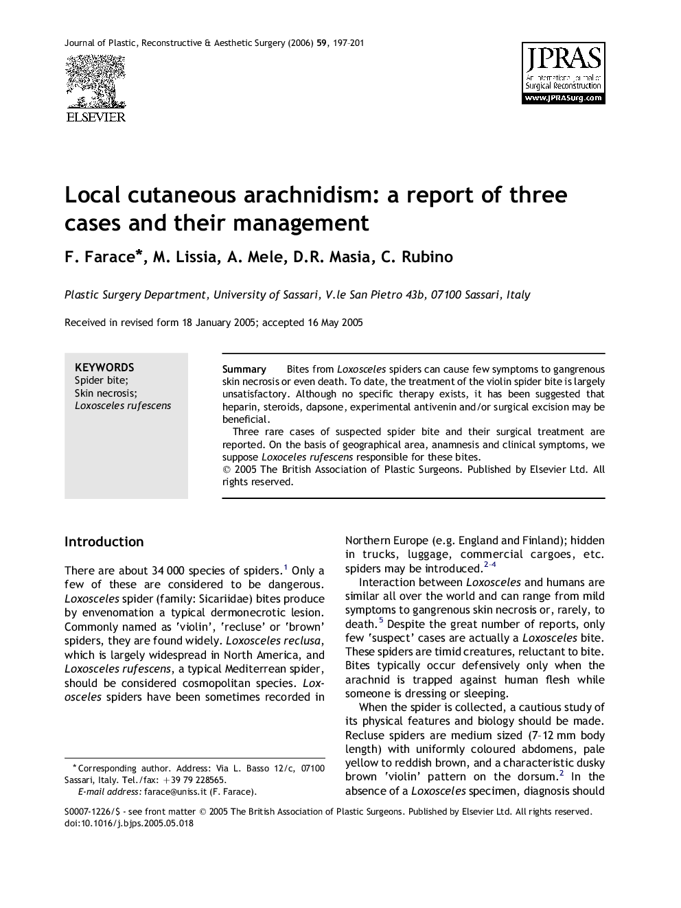 Local cutaneous arachnidism: a report of three cases and their management