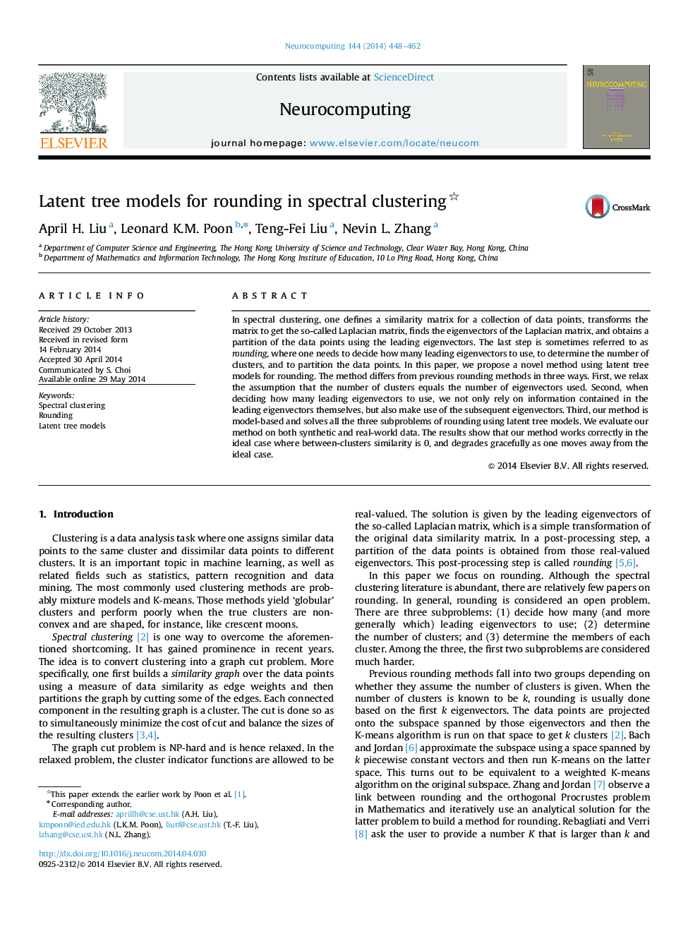 Latent tree models for rounding in spectral clustering 