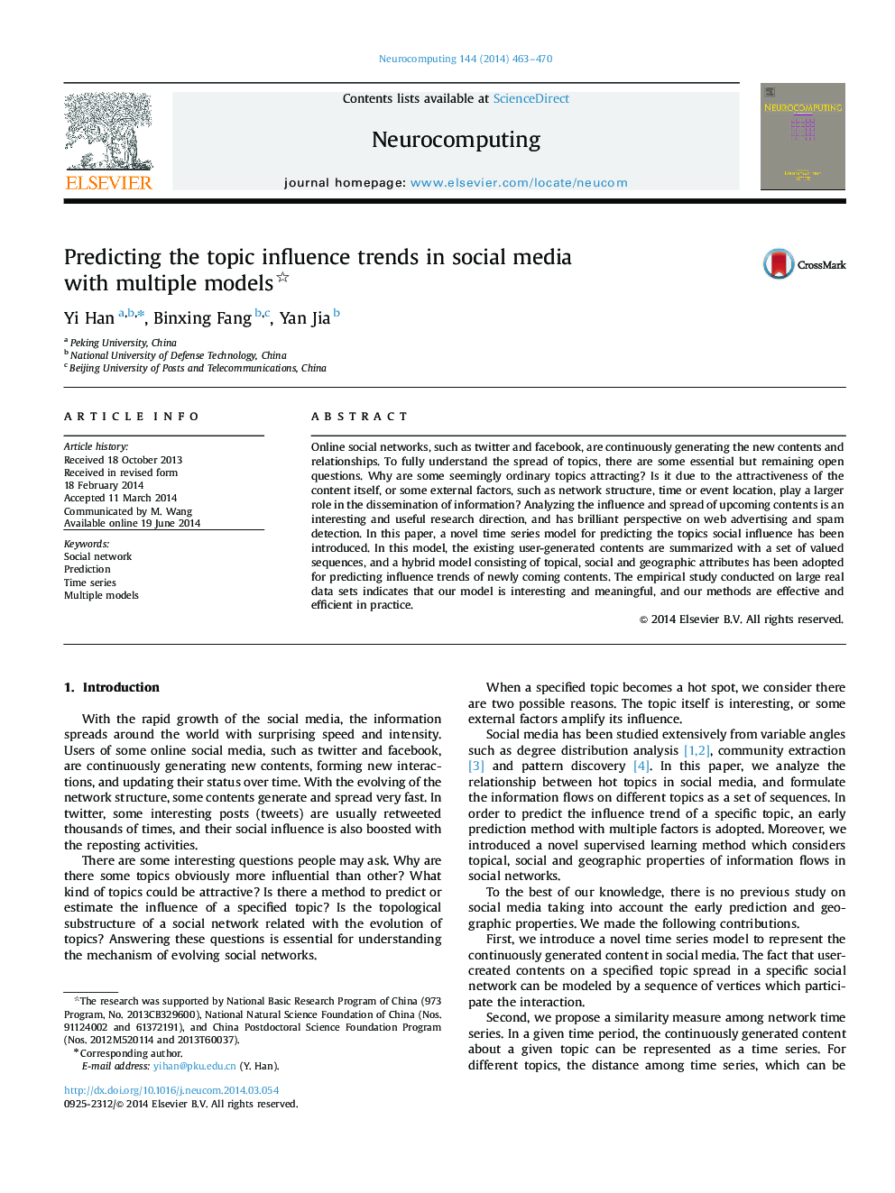 Predicting the topic influence trends in social media with multiple models 