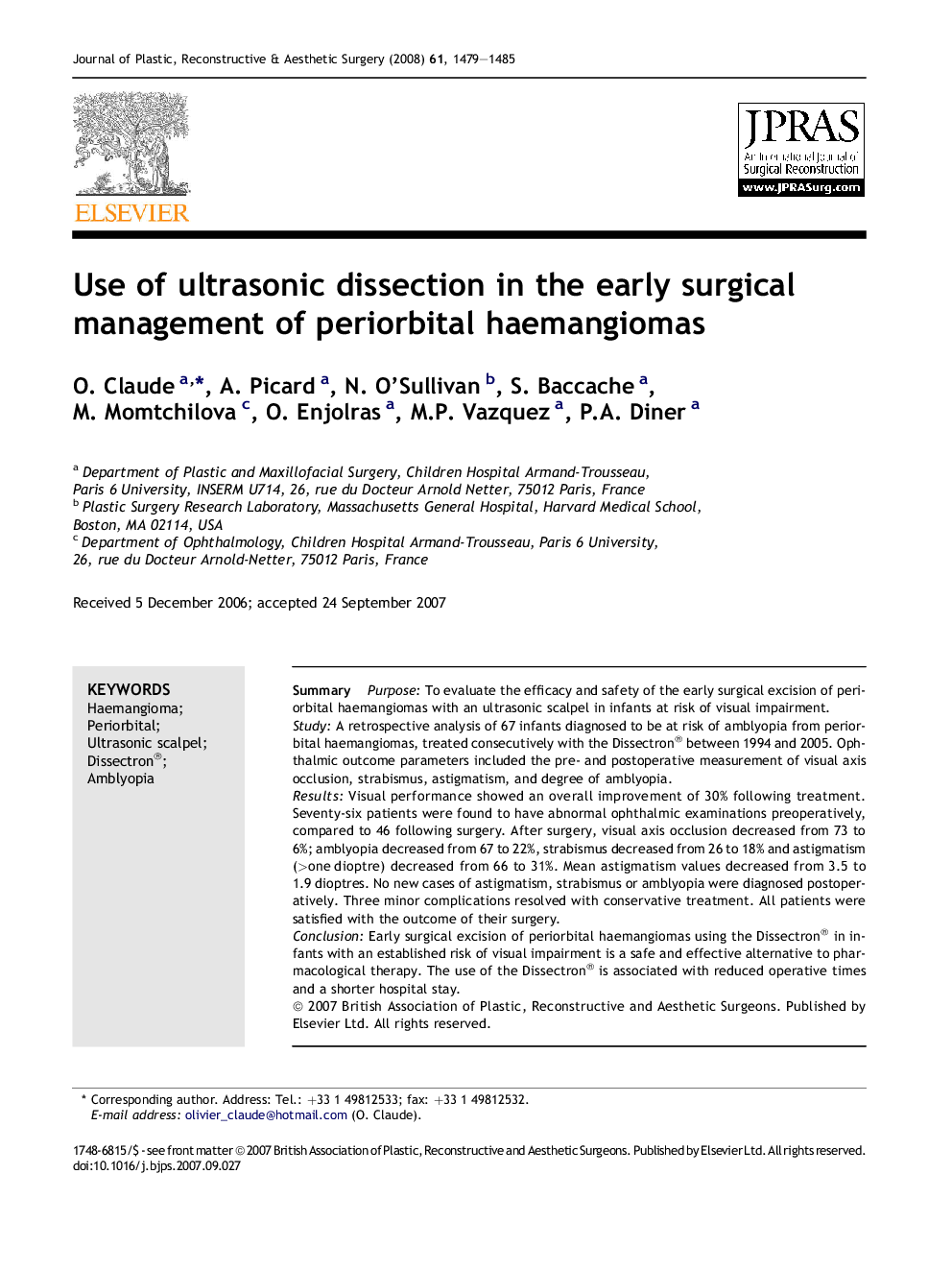 Use of ultrasonic dissection in the early surgical management of periorbital haemangiomas