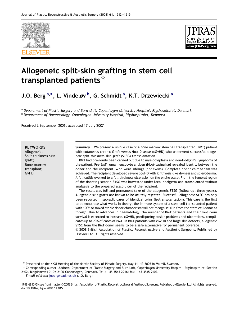 عکس صفحه اول مقاله: Allogeneic split-skin grafting in stem cell transplanted patients Allogeneic split-skin grafting in stem cell transplanted patients