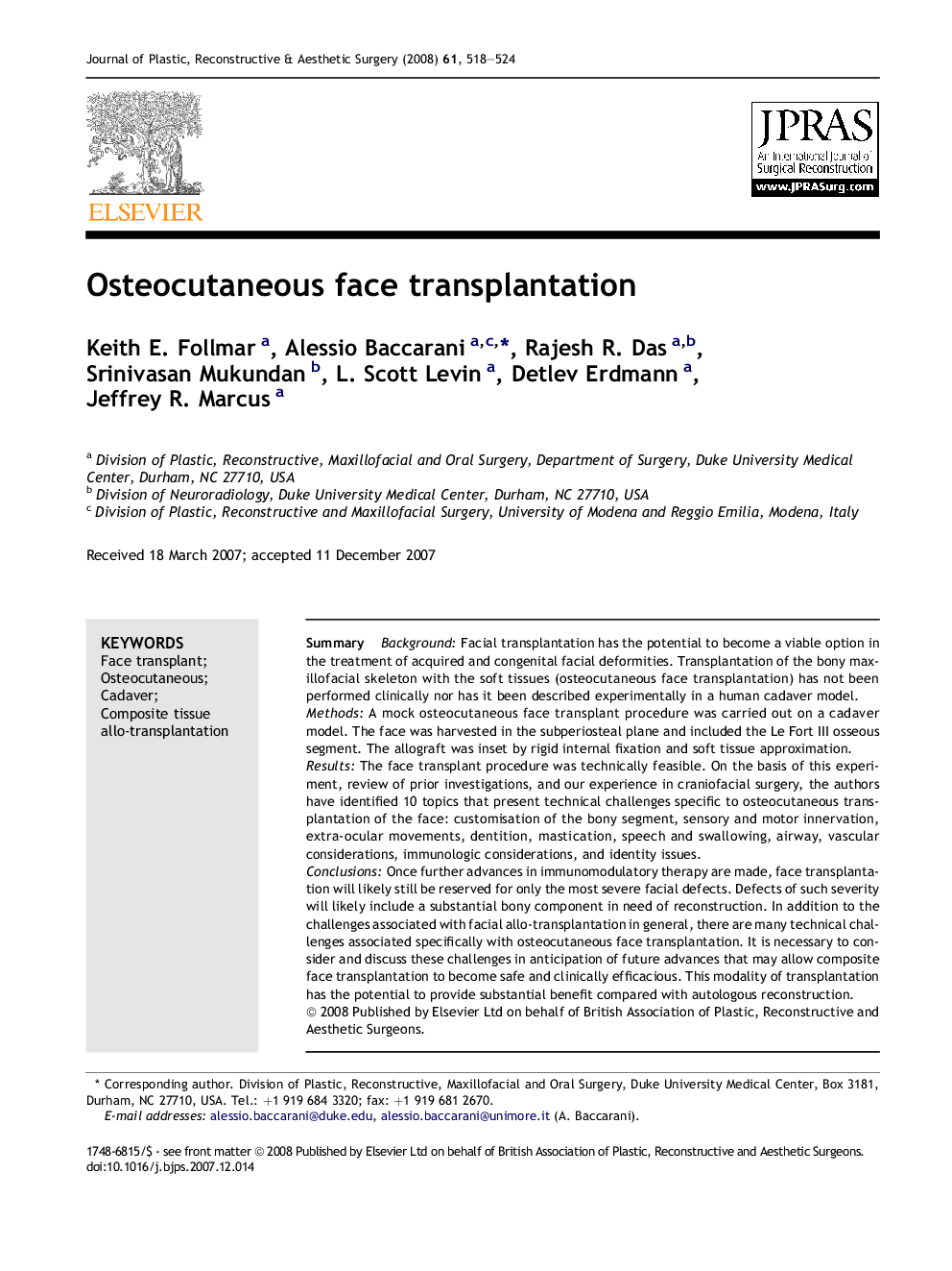 Osteocutaneous face transplantation