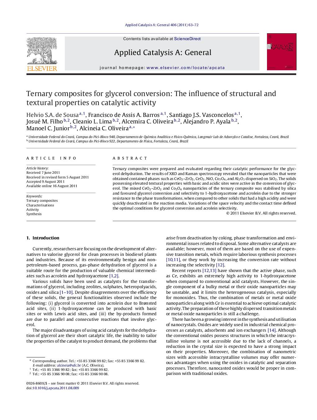 Ternary composites for glycerol conversion: The influence of structural and textural properties on catalytic activity