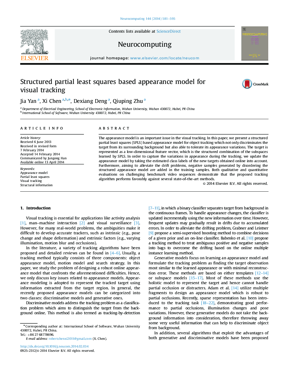 Structured partial least squares based appearance model for visual tracking