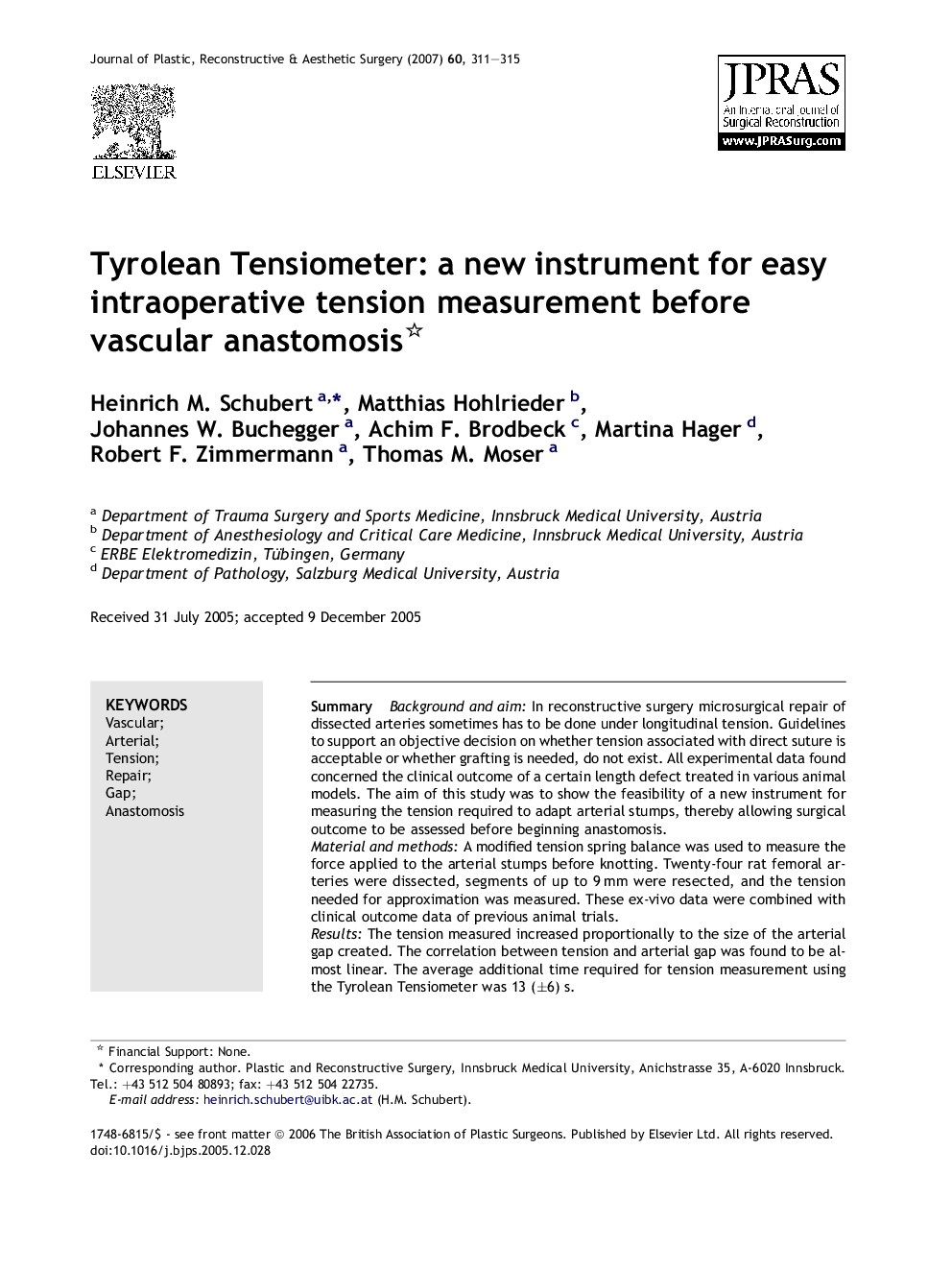 Tyrolean Tensiometer: a new instrument for easy intraoperative tension measurement before vascular anastomosis 