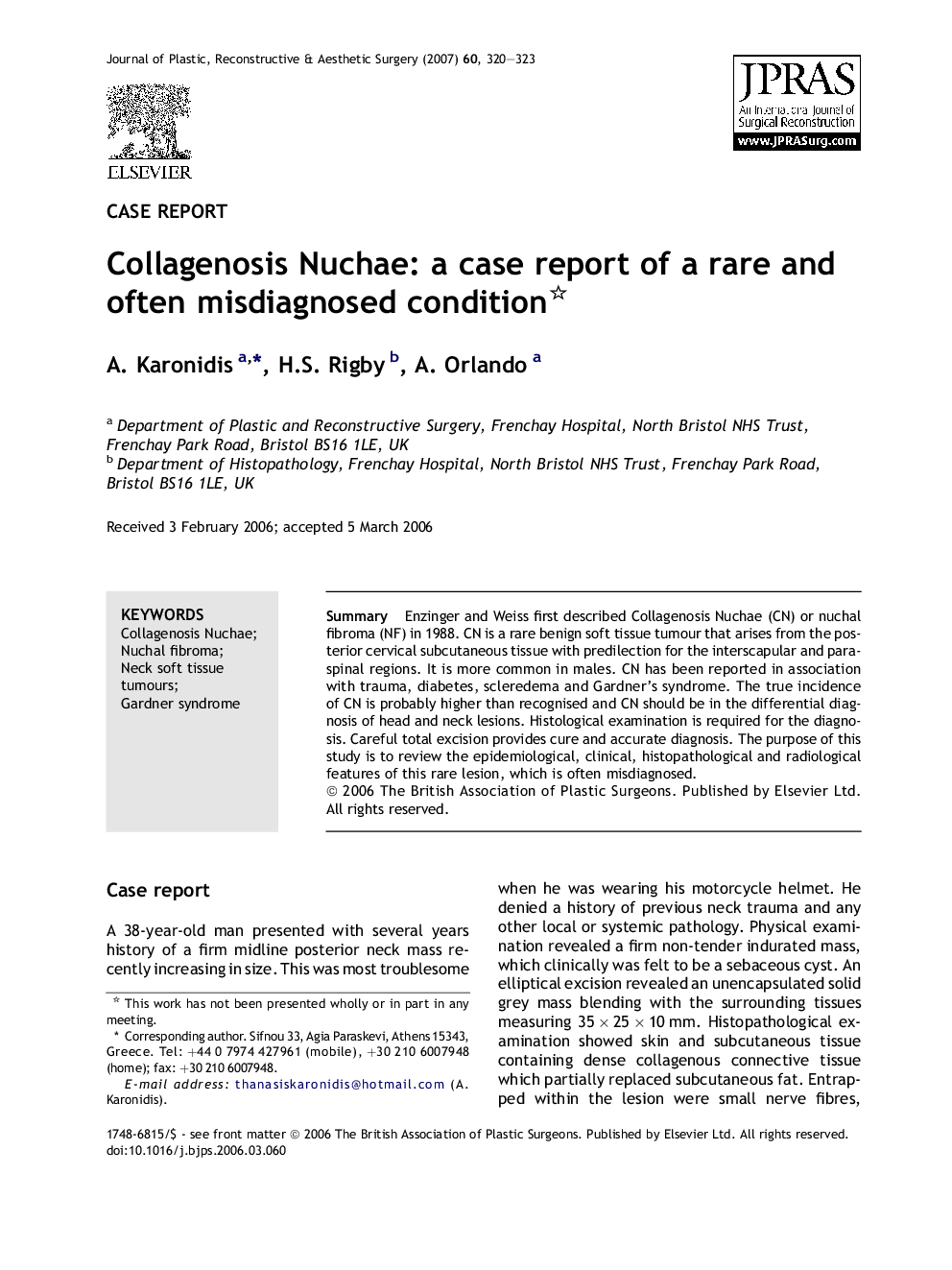 Collagenosis Nuchae: a case report of a rare and often misdiagnosed condition 