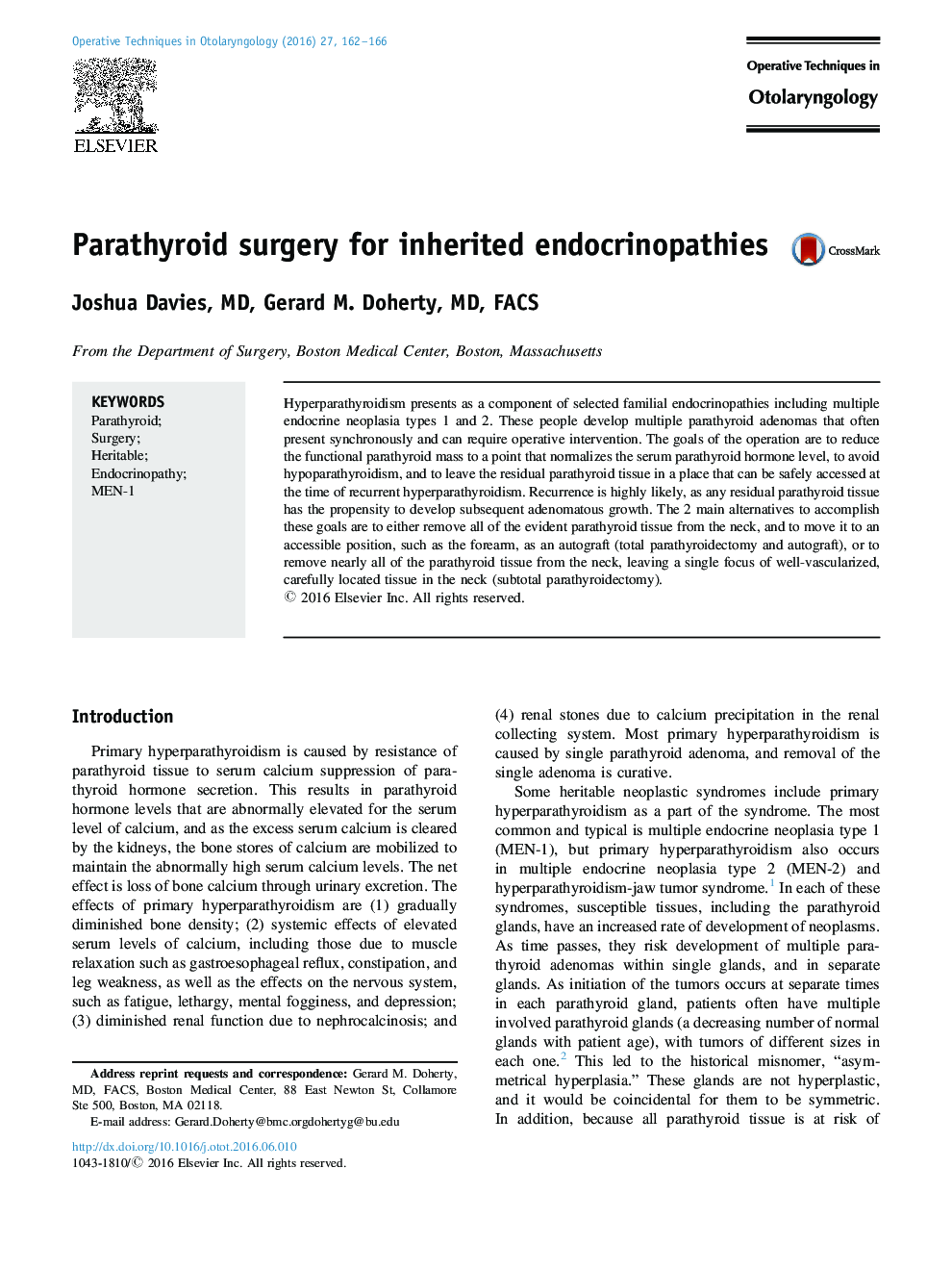 Parathyroid surgery for inherited endocrinopathies