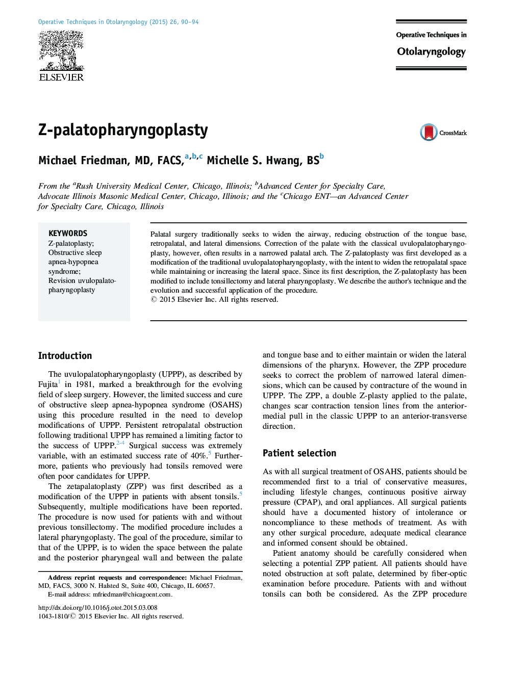 Z-palatopharyngoplasty