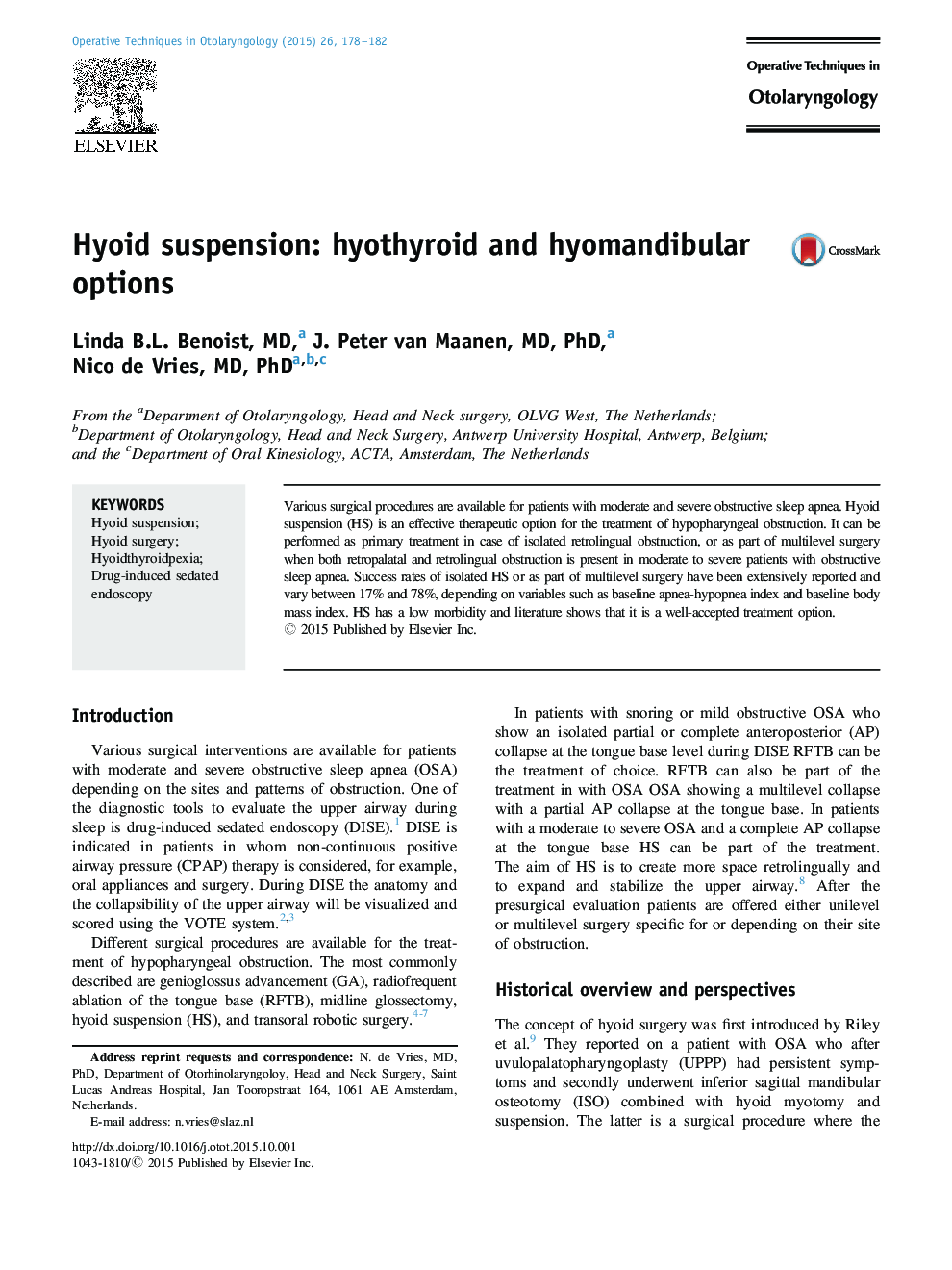 Hyoid suspension: hyothyroid and hyomandibular options