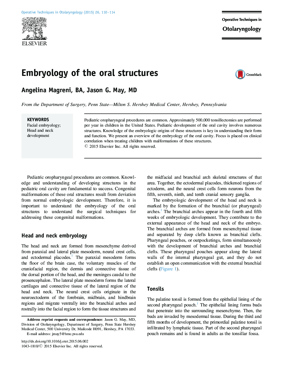 Embryology of the oral structures