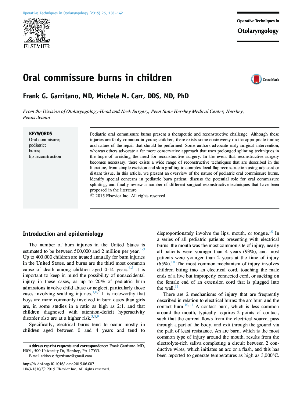 Oral commissure burns in children