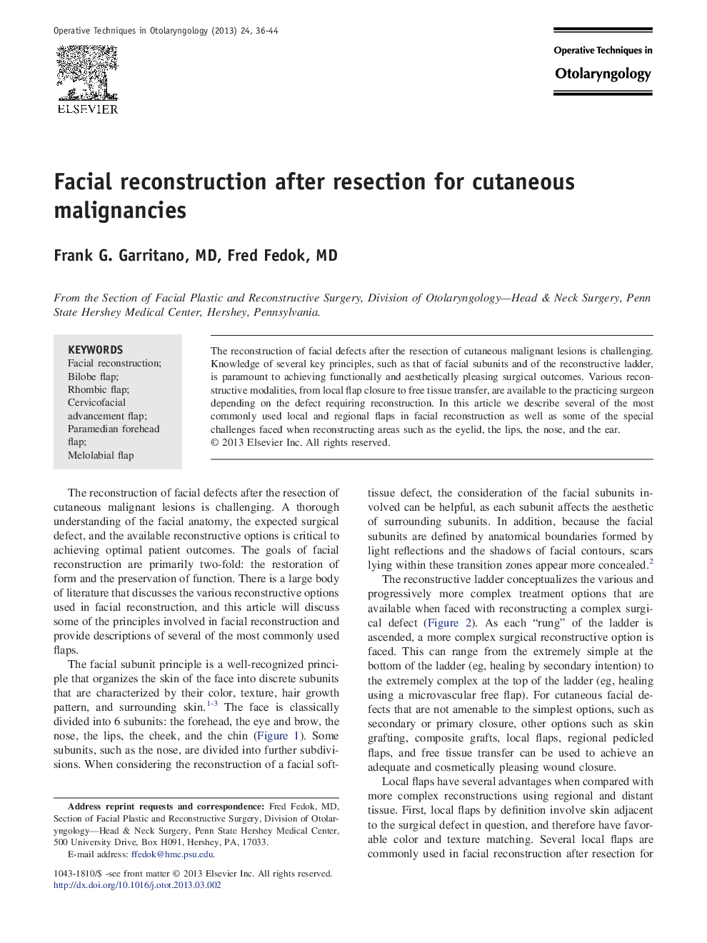 Facial reconstruction after resection for cutaneous malignancies