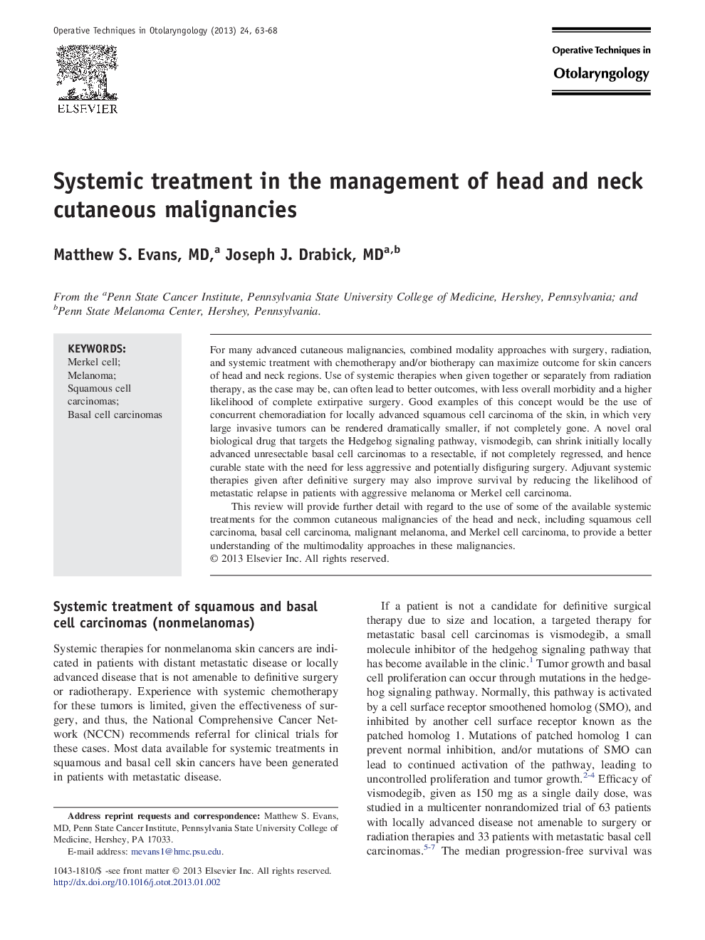 Systemic treatment in the management of head and neck cutaneous malignancies