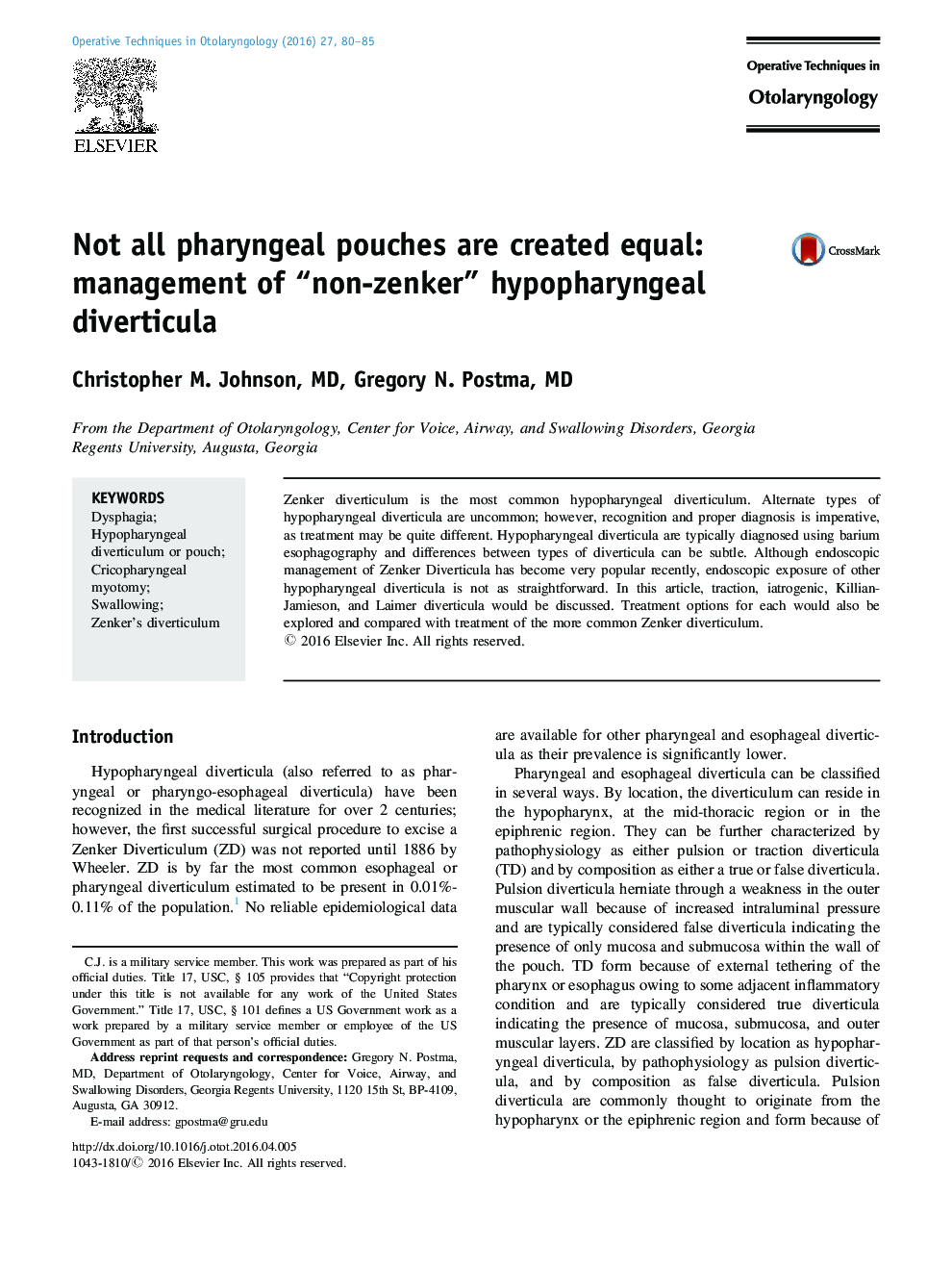 Not all pharyngeal pouches are created equal: management of “non-zenker” hypopharyngeal diverticula 