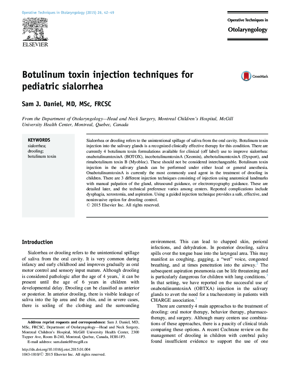 Botulinum toxin injection techniques for pediatric sialorrhea