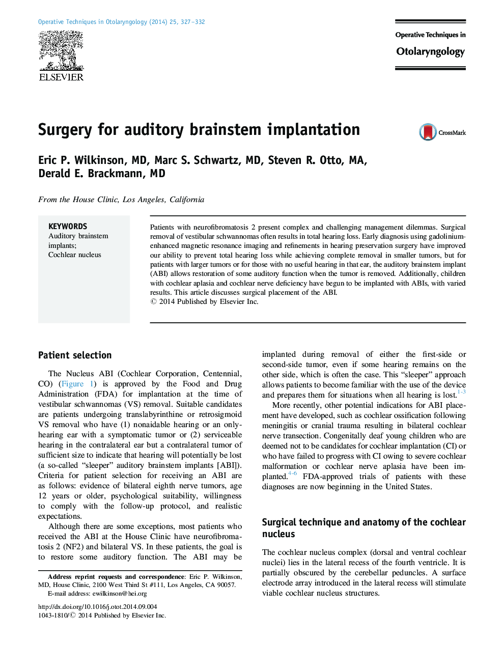 Surgery for auditory brainstem implantation