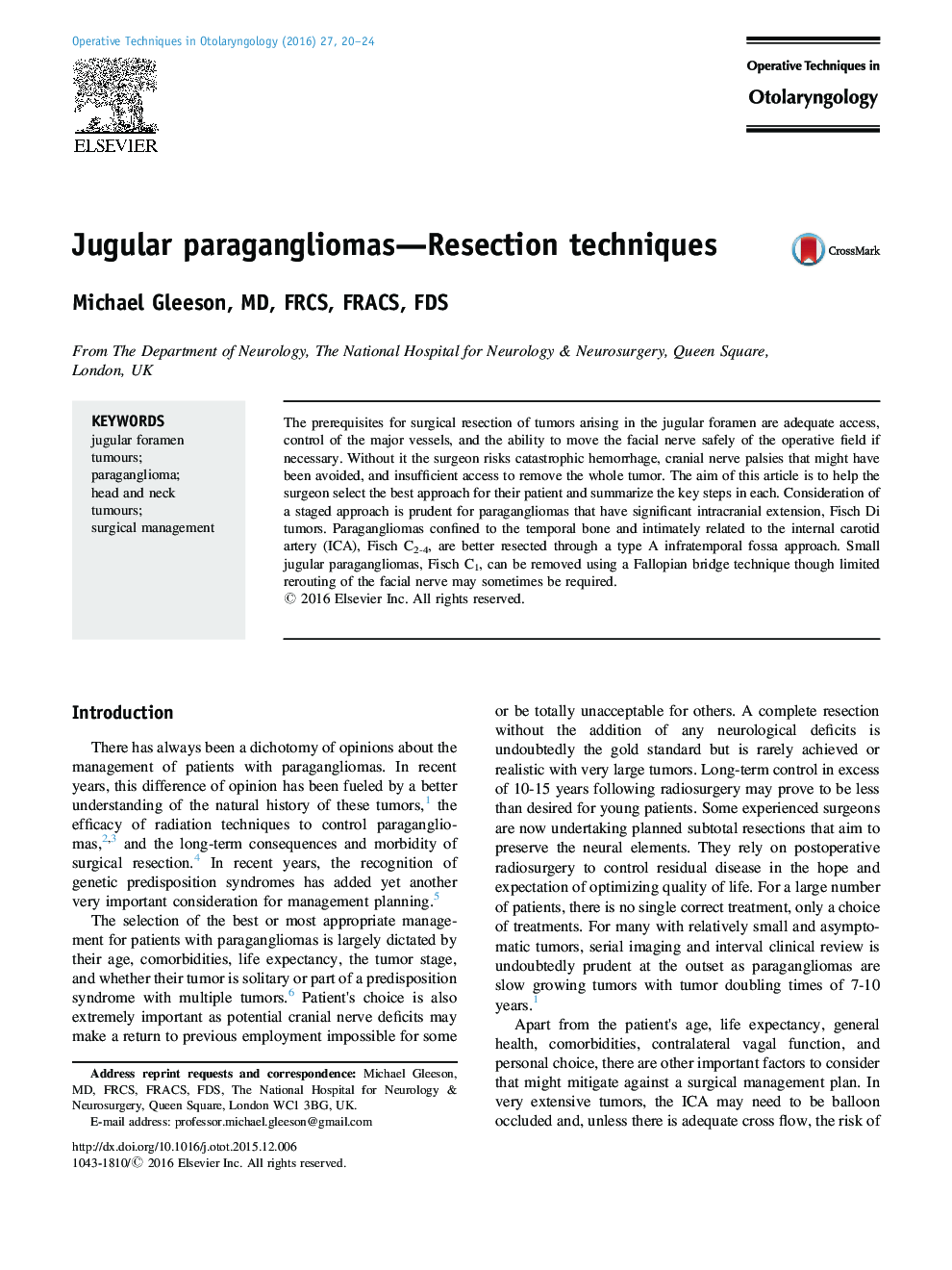 Jugular paragangliomas—Resection techniques