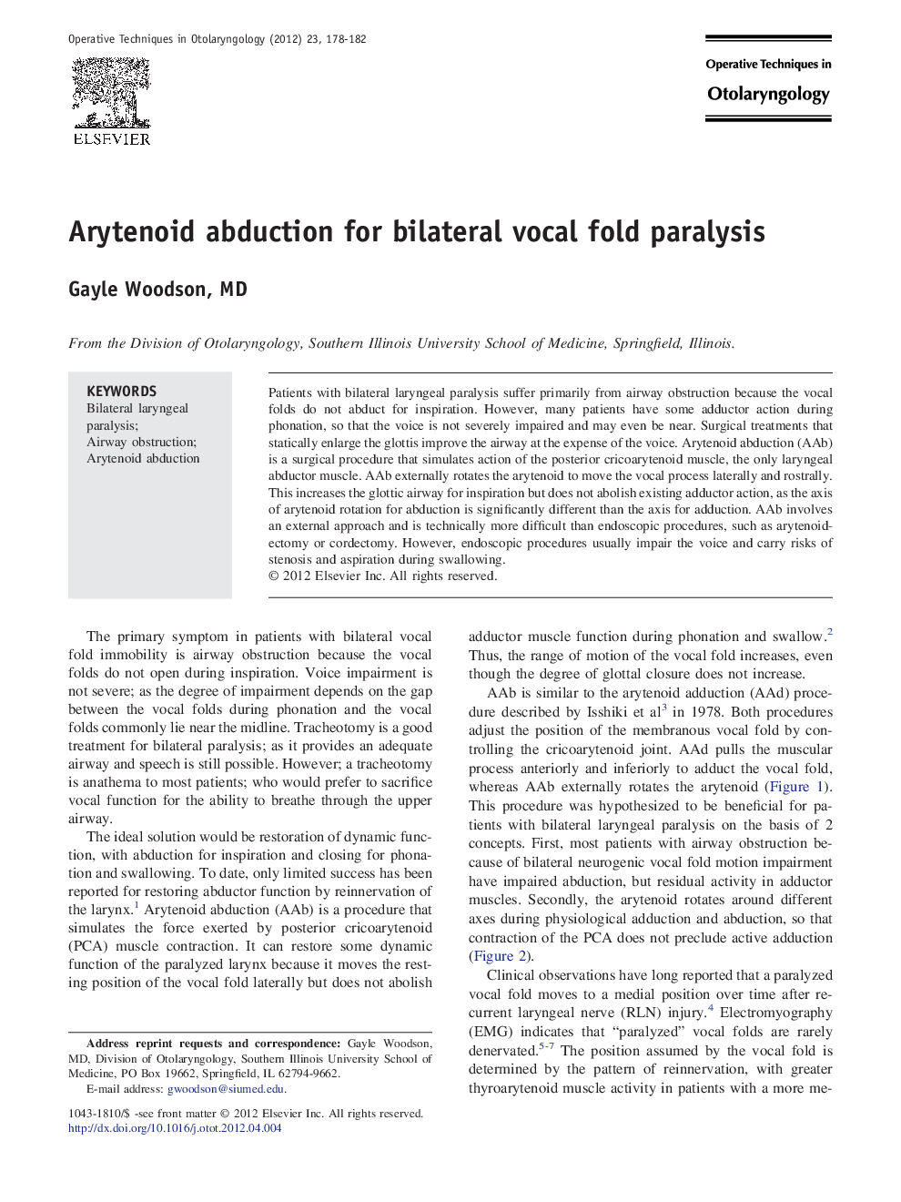 Arytenoid abduction for bilateral vocal fold paralysis