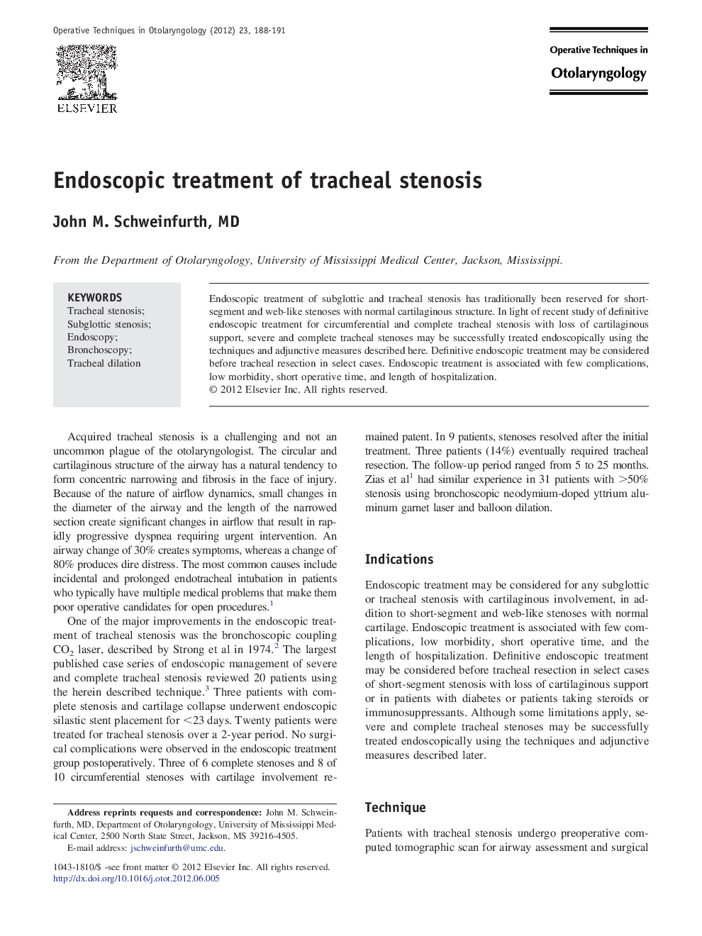 Endoscopic treatment of tracheal stenosis