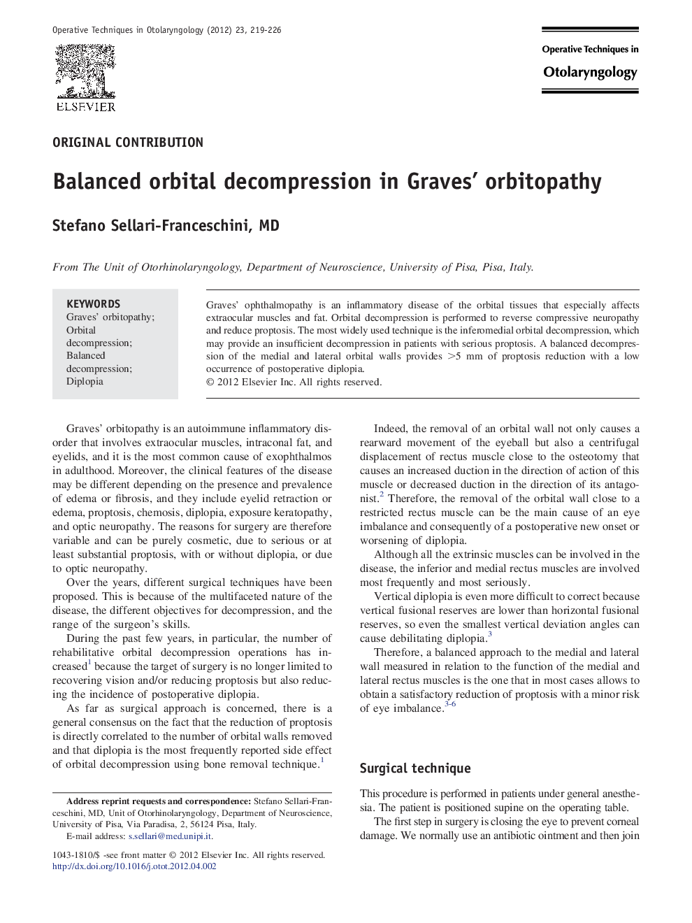 Balanced orbital decompression in Graves' orbitopathy