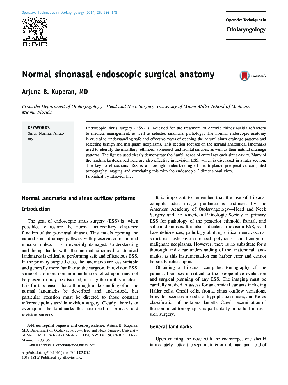 Normal sinonasal endoscopic surgical anatomy