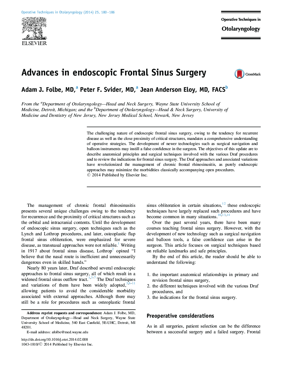 Advances in endoscopic Frontal Sinus Surgery