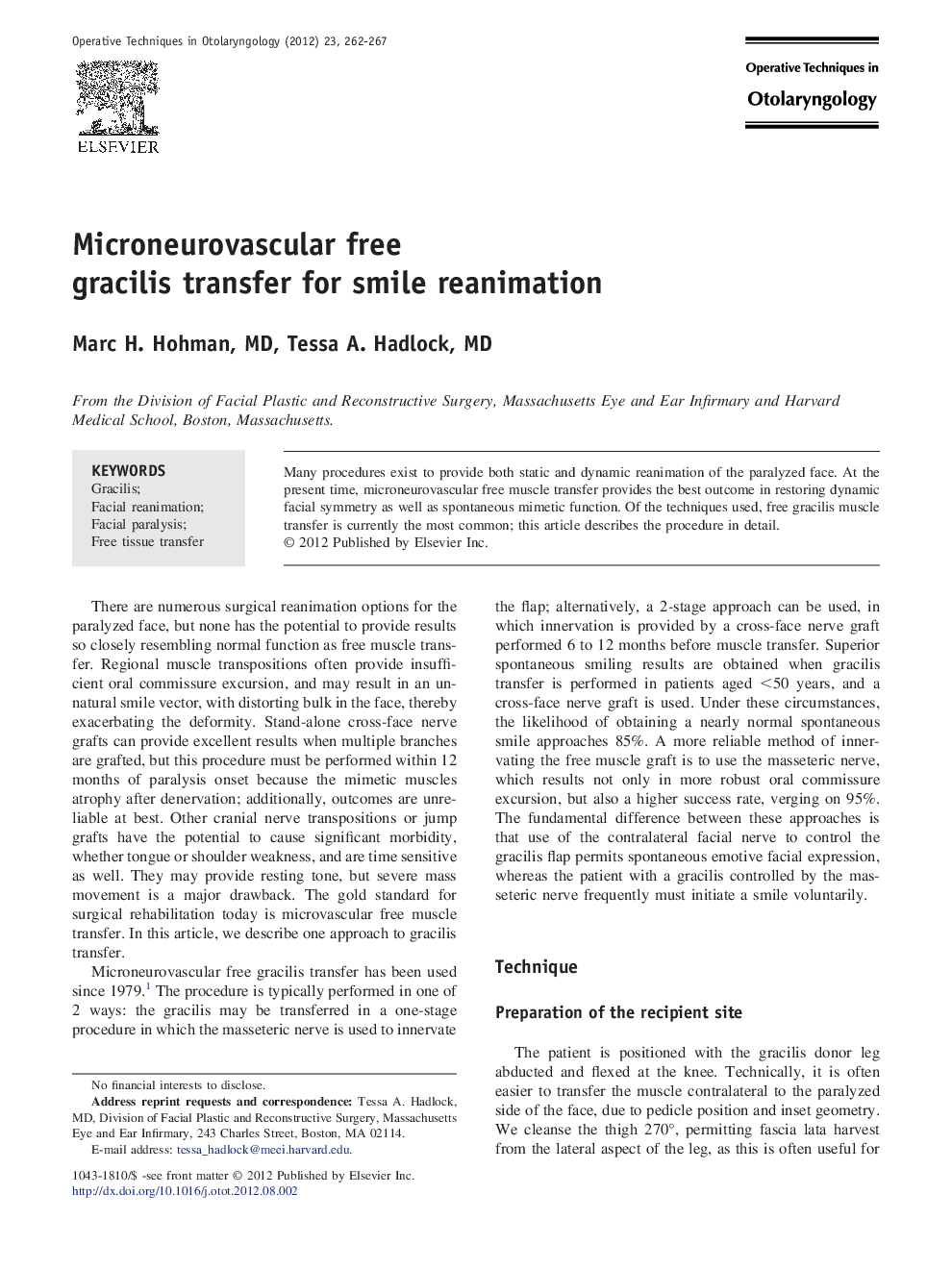 Microneurovascular free gracilis transfer for smile reanimation 