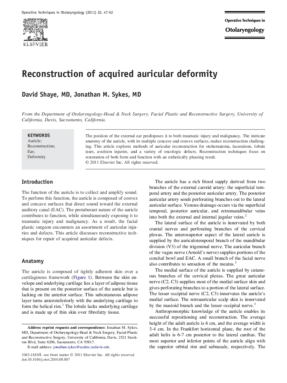 Reconstruction of acquired auricular deformity