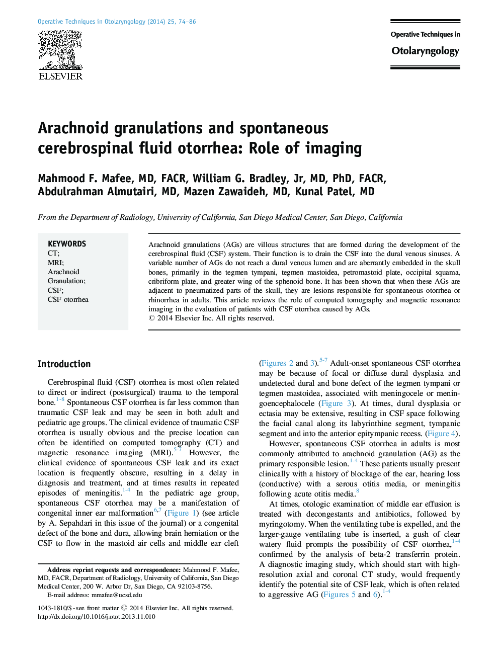 Arachnoid granulations and spontaneous cerebrospinal fluid otorrhea: Role of imaging