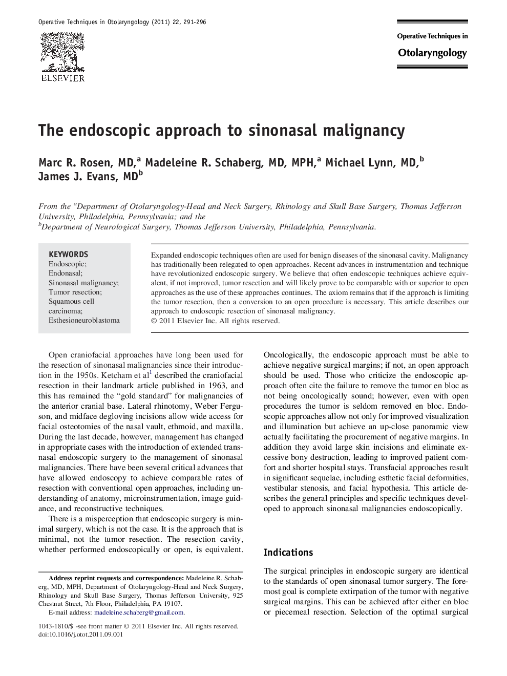 The endoscopic approach to sinonasal malignancy