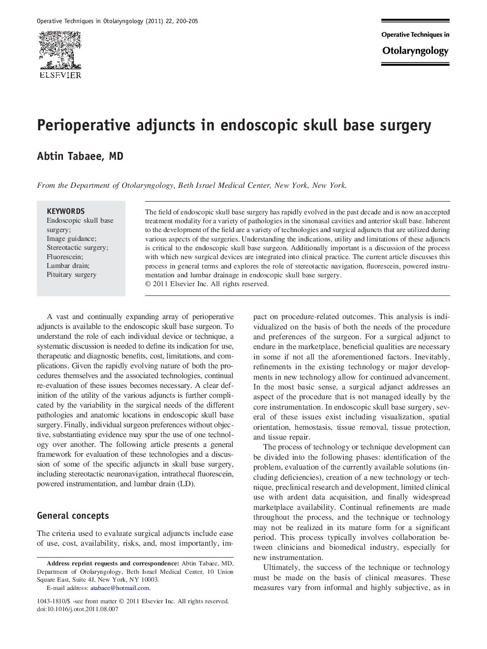 Perioperative adjuncts in endoscopic skull base surgery