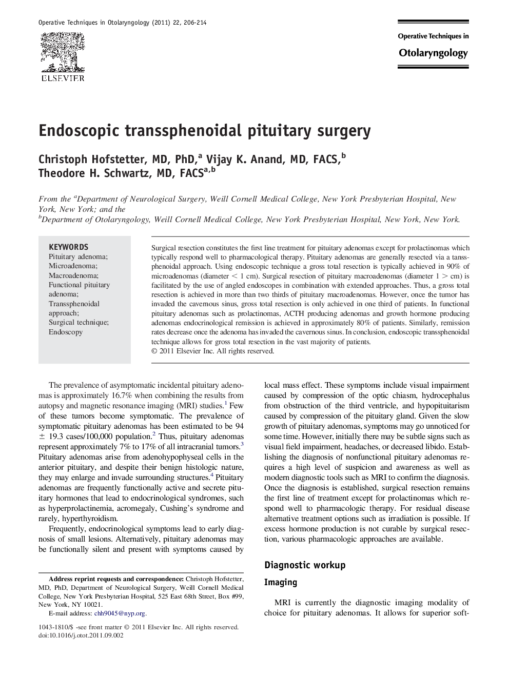 Endoscopic transsphenoidal pituitary surgery