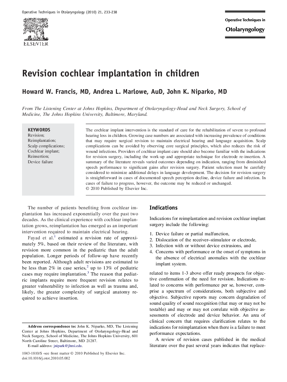 Revision cochlear implantation in children