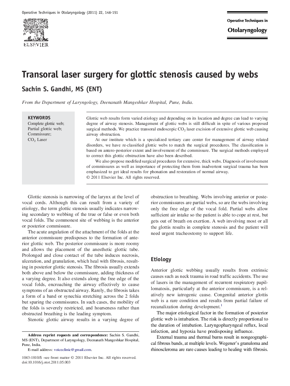 Transoral laser surgery for glottic stenosis caused by webs