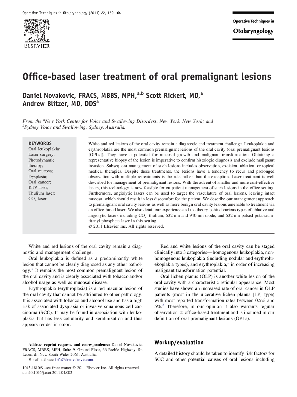 Office-based laser treatment of oral premalignant lesions