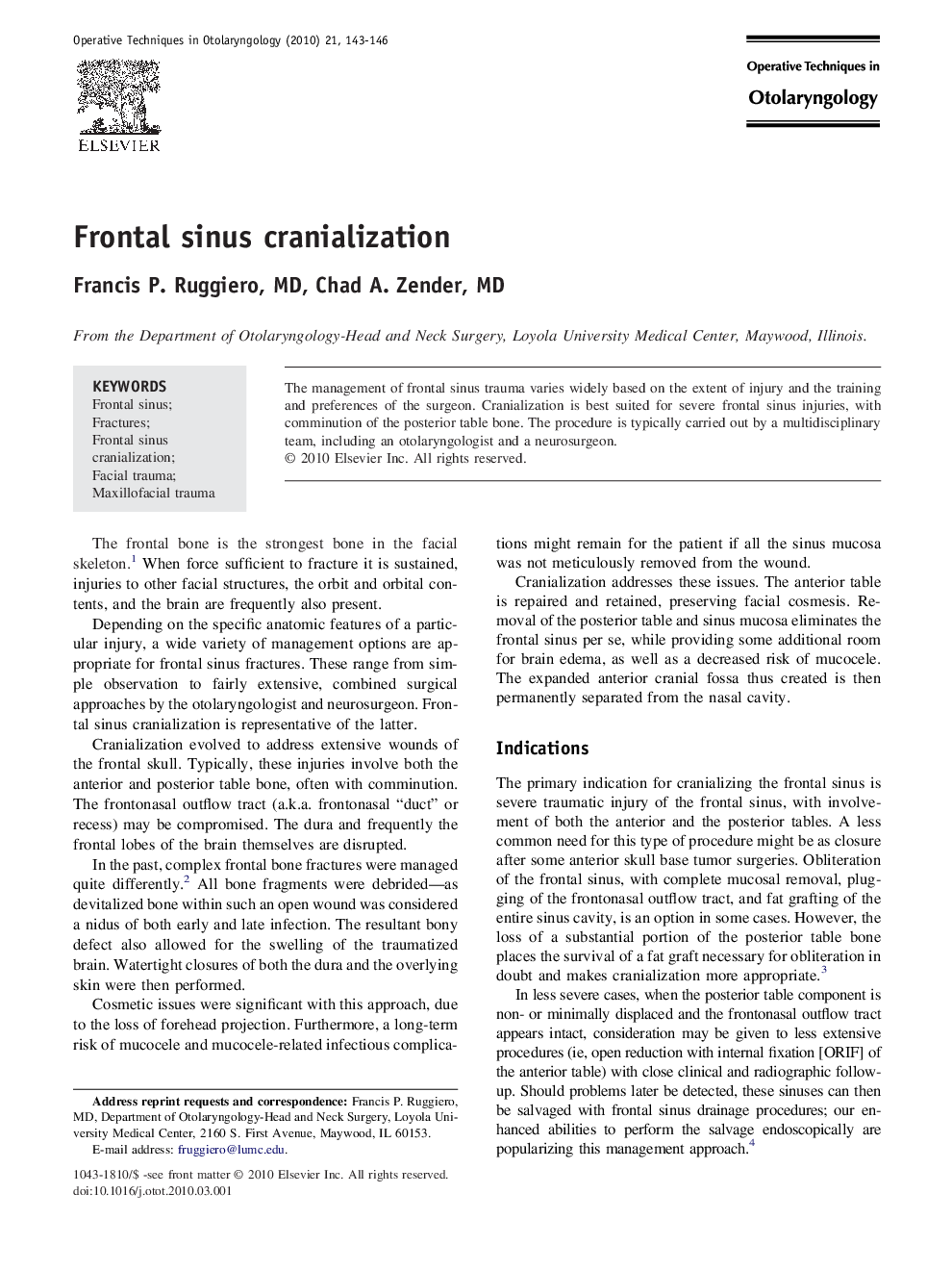 Frontal sinus cranialization