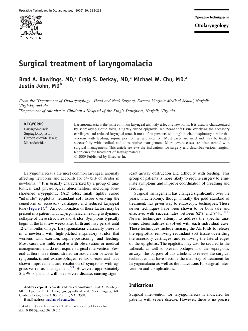 Surgical treatment of laryngomalacia