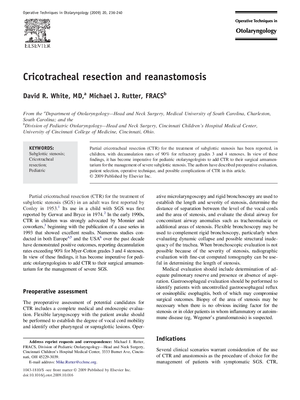 Cricotracheal resection and reanastomosis