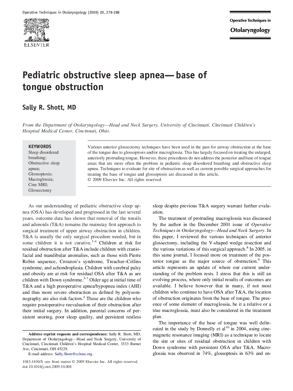 Pediatric obstructive sleep apnea—base of tongue obstruction