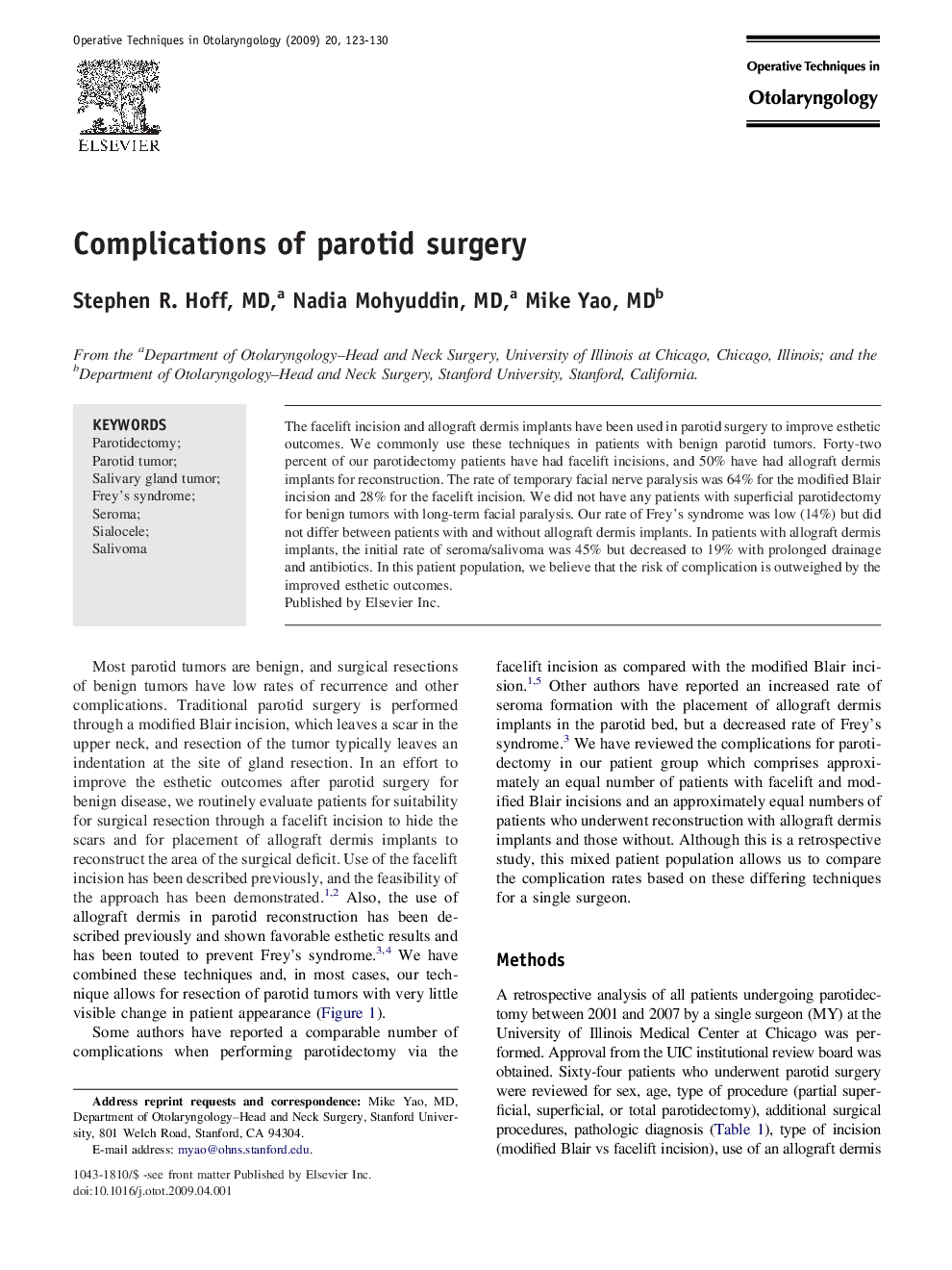 Complications of parotid surgery