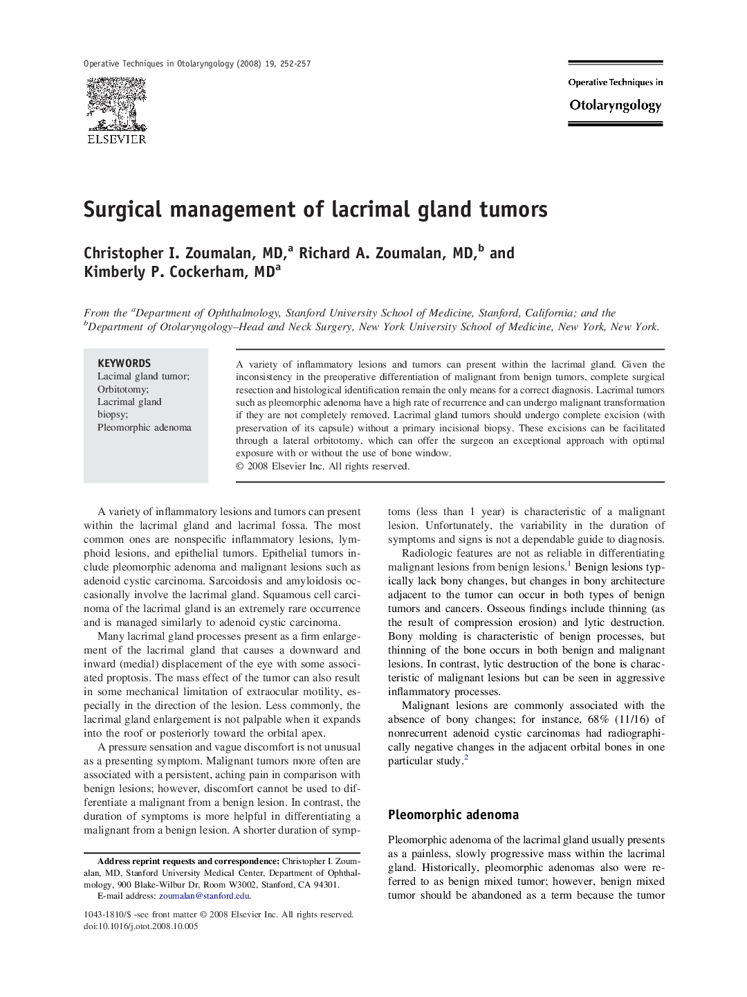 Surgical management of lacrimal gland tumors