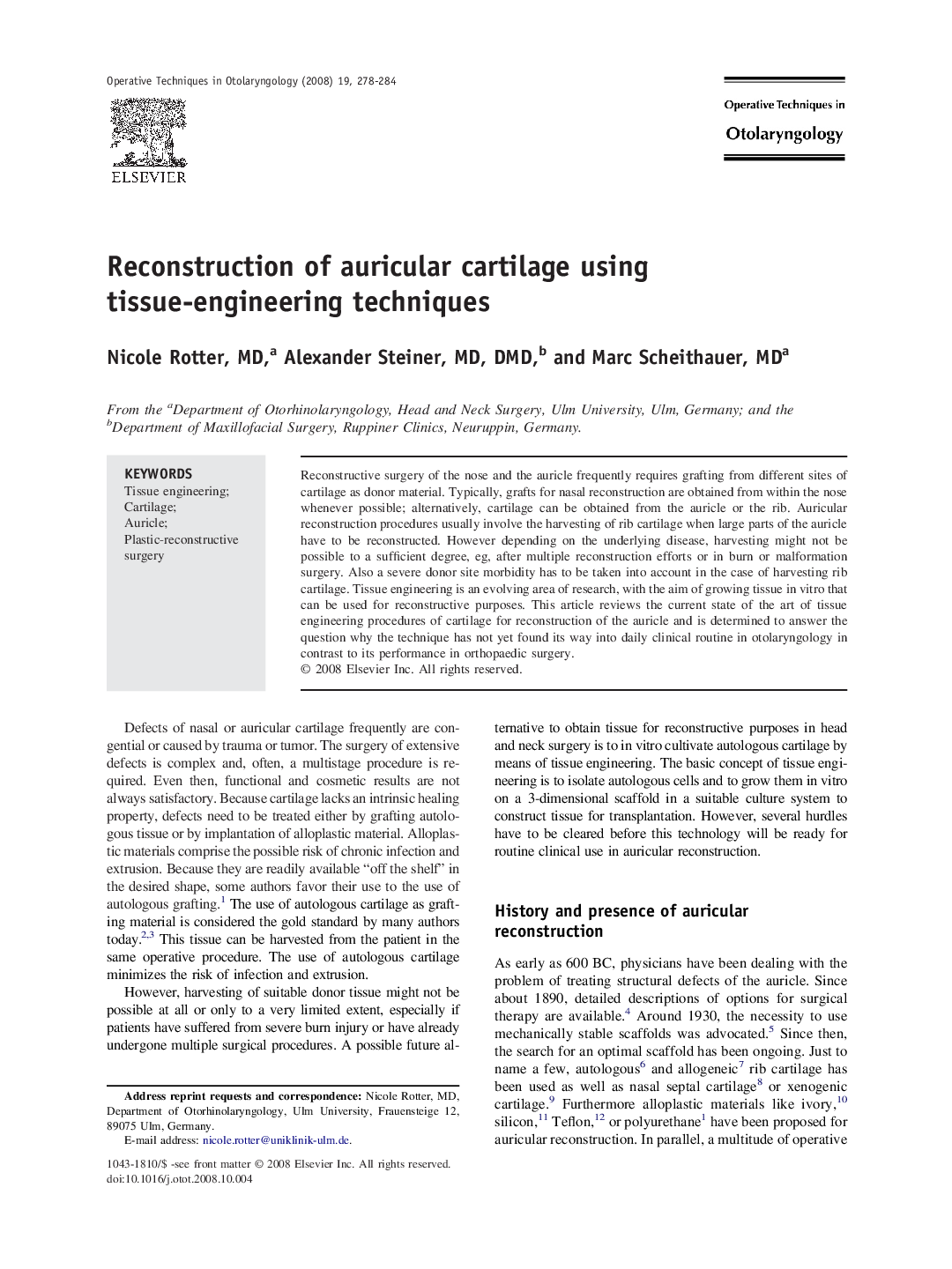 Reconstruction of auricular cartilage using tissue-engineering techniques