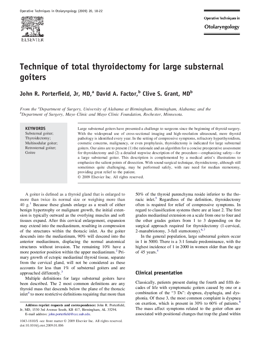 Technique of total thyroidectomy for large substernal goiters