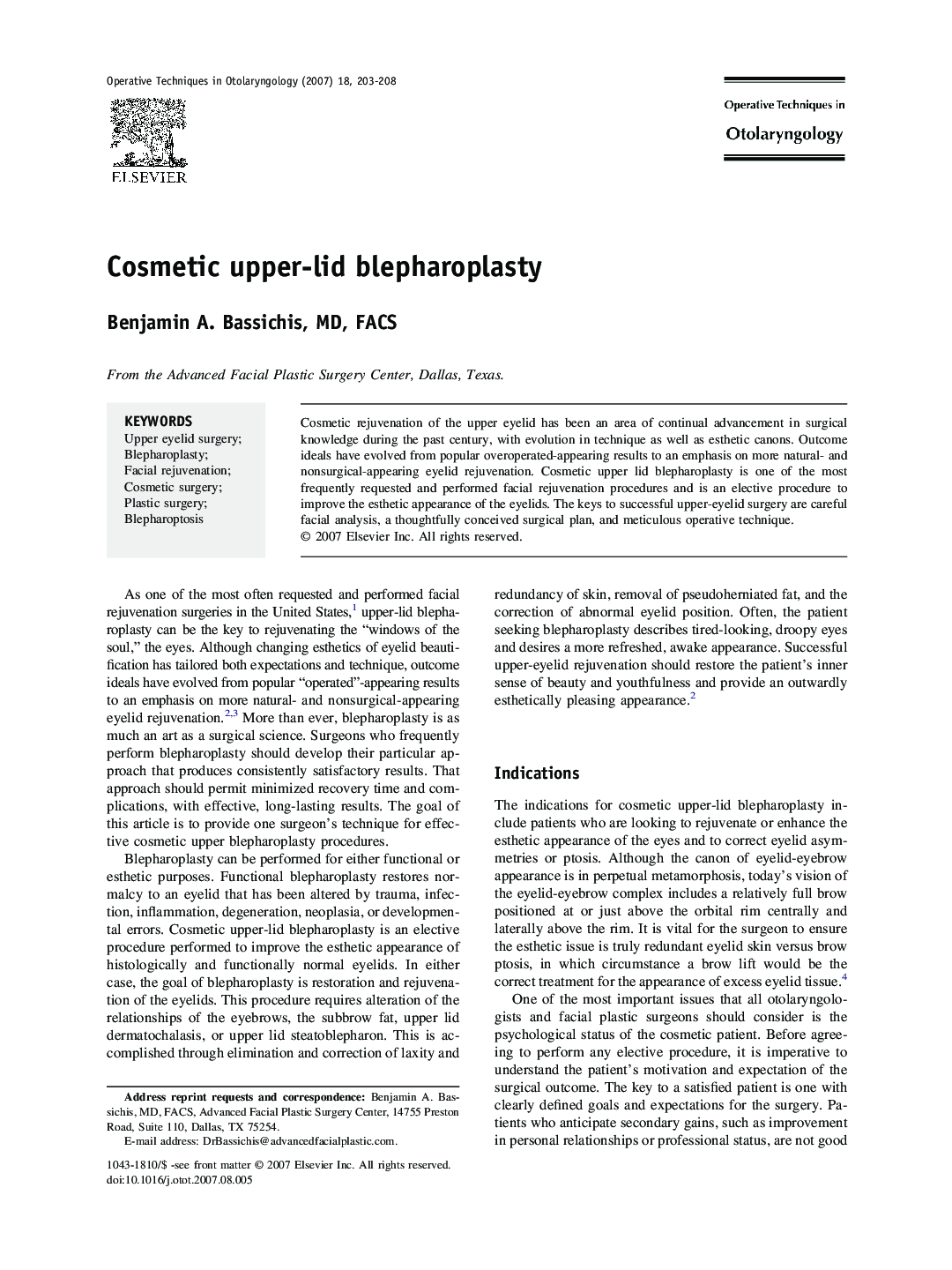 Cosmetic upper-lid blepharoplasty