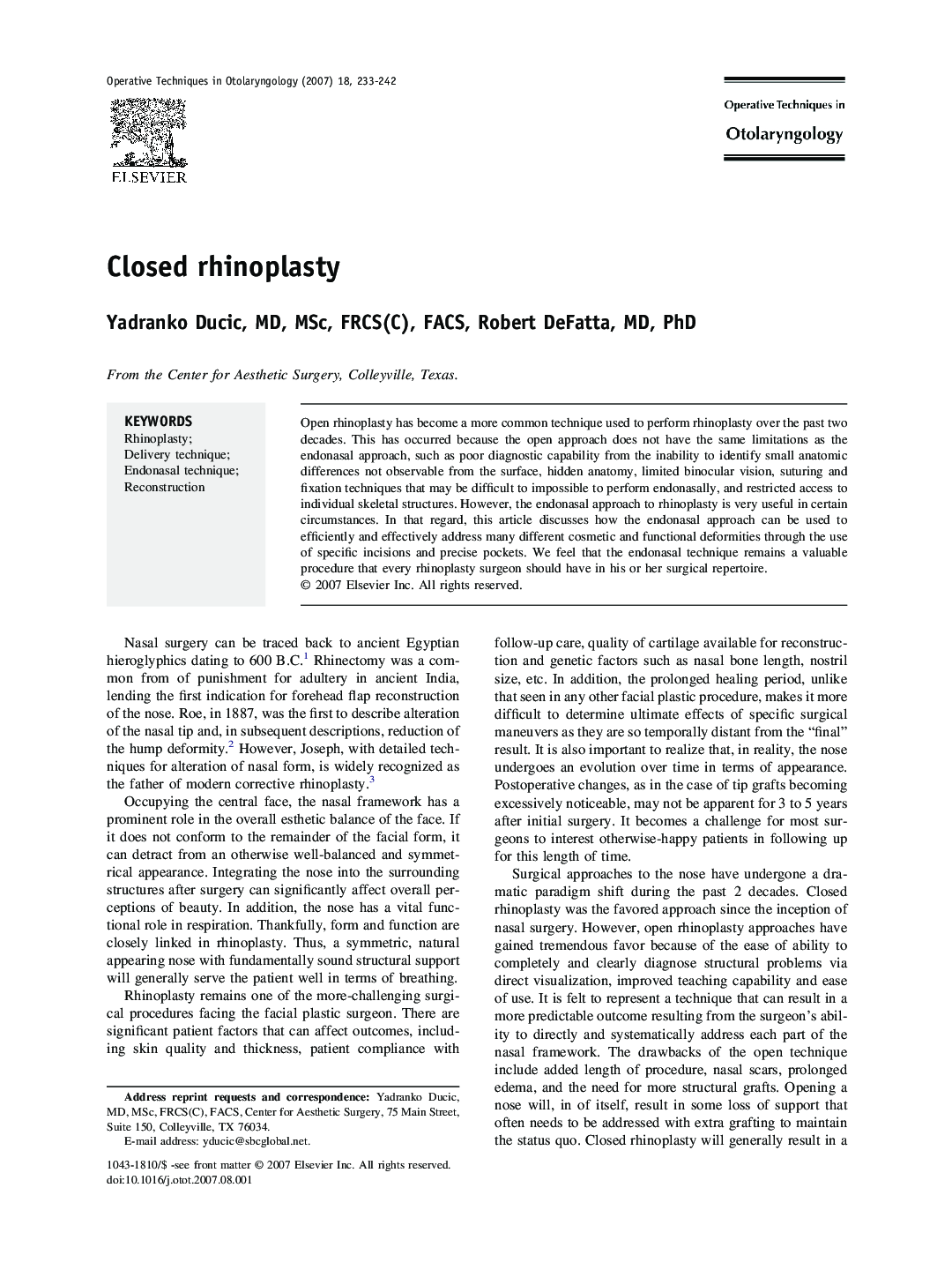 Closed rhinoplasty