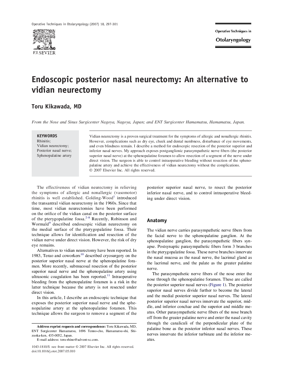 Endoscopic posterior nasal neurectomy: An alternative to vidian neurectomy