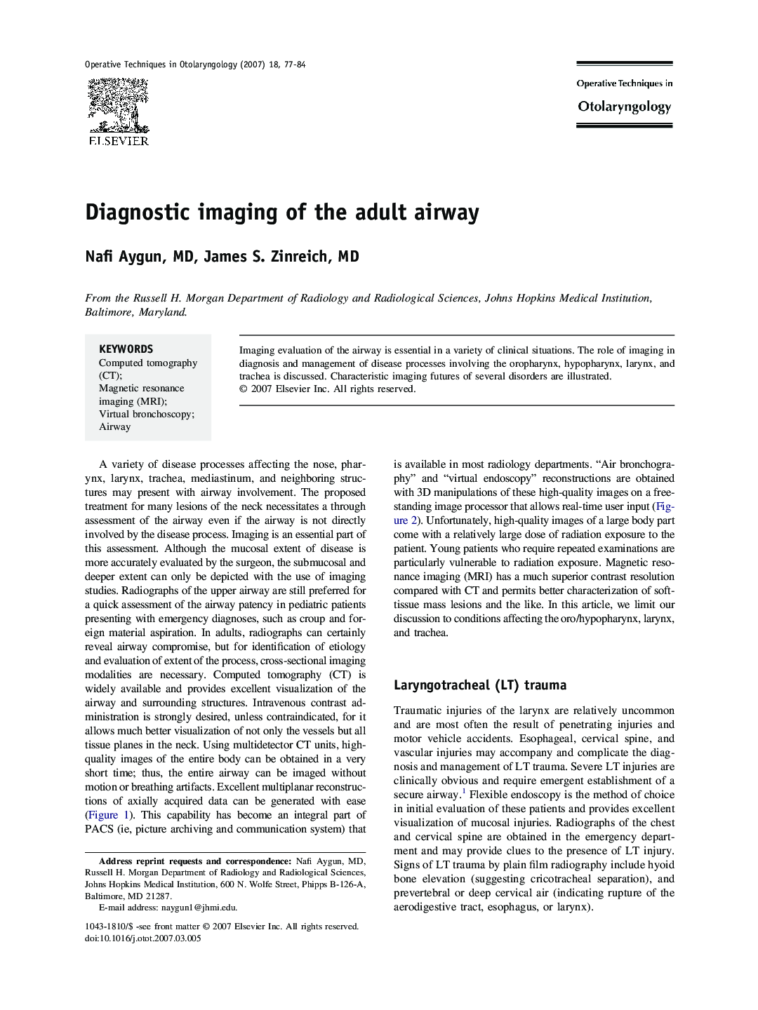 Diagnostic imaging of the adult airway