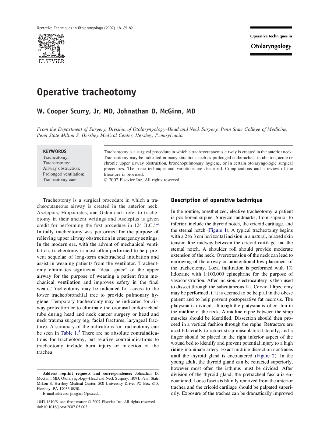 Operative tracheotomy