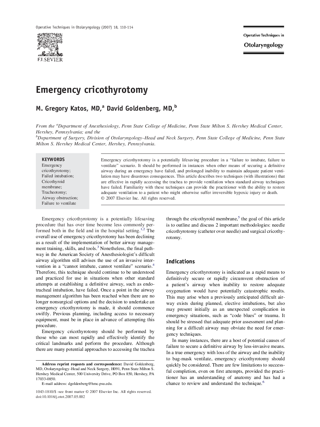 Emergency cricothyrotomy