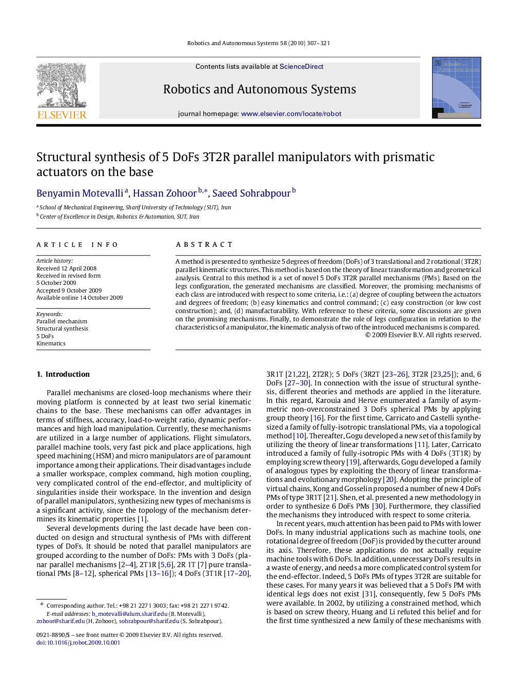 Structural synthesis of 5 DoFs 3T2R parallel manipulators with prismatic actuators on the base